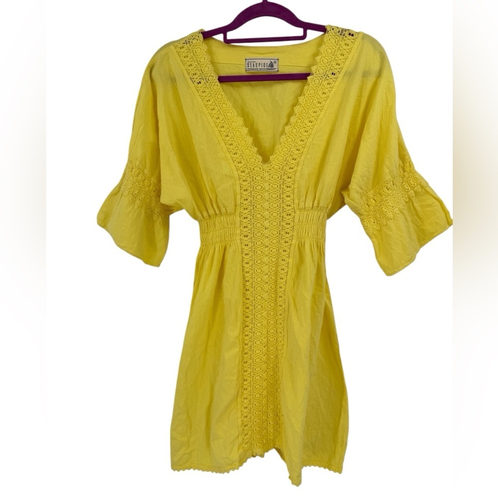 Seaspice Resort Wear Yellow Embroidered Cotton Dress Made in Peru Size M - Picture 2 of 10